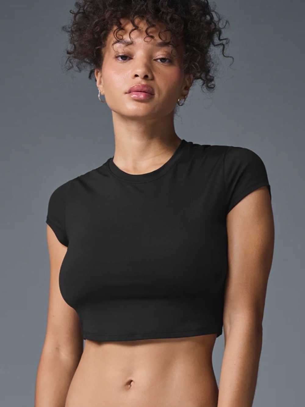 ALO Yoga Black Cropped Crewneck Cap-Sleeve Top